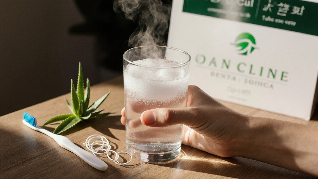 Domácí prostředky pro uzdravení dásní: slaná voda, kartáček, zubní nit a aloe vera.