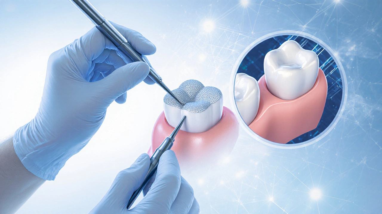 Lékař odstraňuje tenkou vrstvu skloviny z zubu při přípravě na veneers.