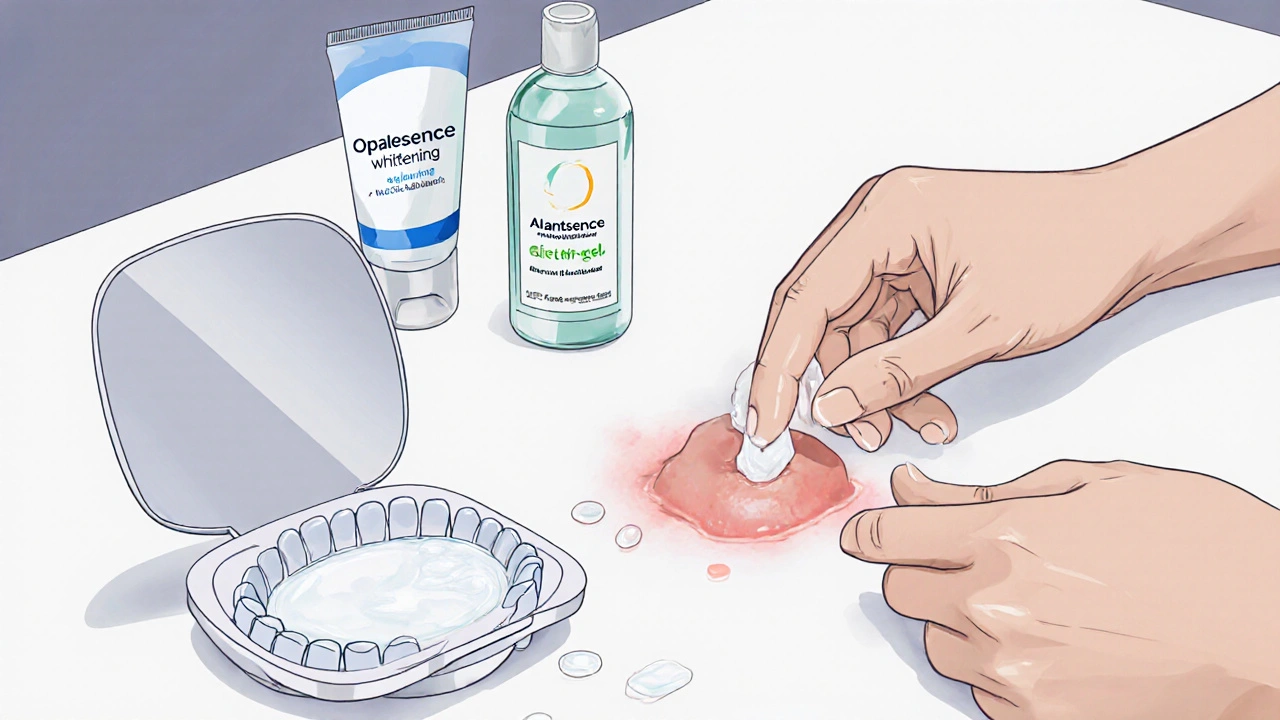 Pacient aplikuje jemný gel na podrážděnou dásen pomocí prstu.