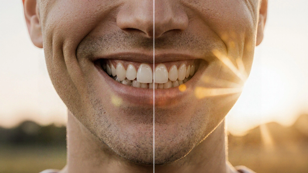 Před a po: špatný úsměv převážený na dokonalý s estetickými fazetami.