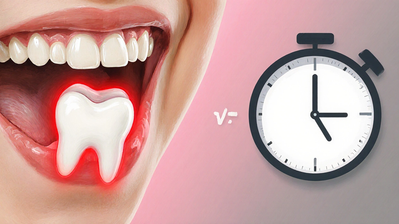 Vývoj zubu skrz dásně s označením krátké doby teploty.