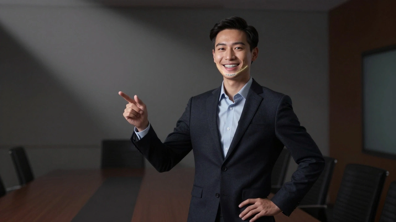 Muž v kšiltovce mluví na přednášce s přirozeným úsměvem, bez viditelných rovnátek.