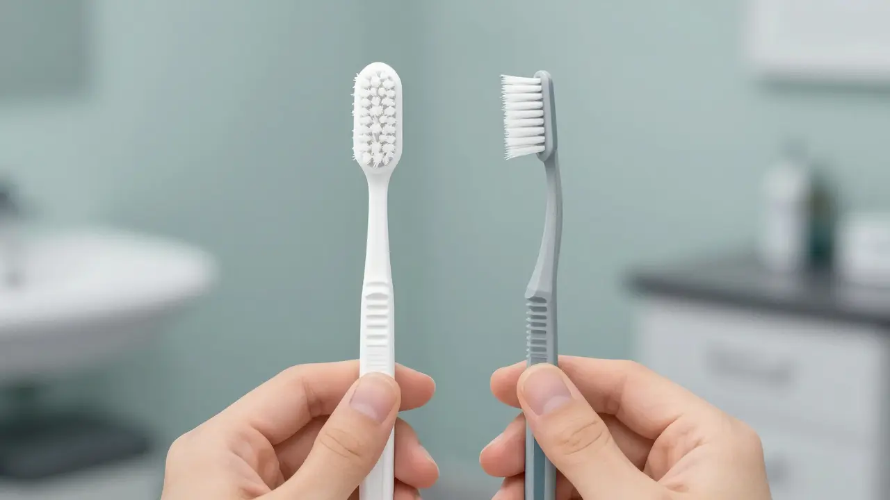 Dva mezizubní kartáčky vedle sebe: nový a opotřebovaný, symbolizující pravidelnou výměnu.