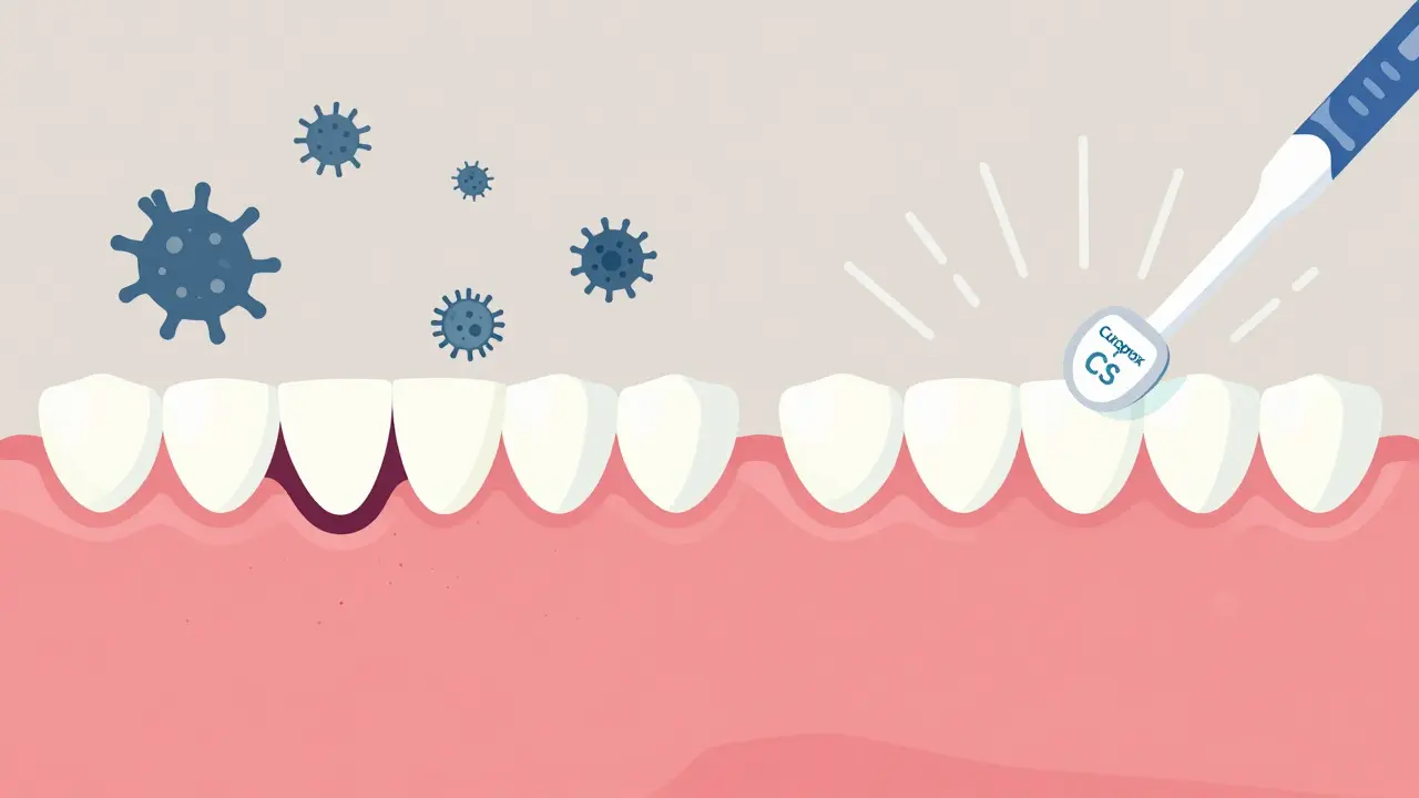 Porovnání znečištěných a čistých mezizubních prostorů s inflamovanými a zdravými dásněmi.