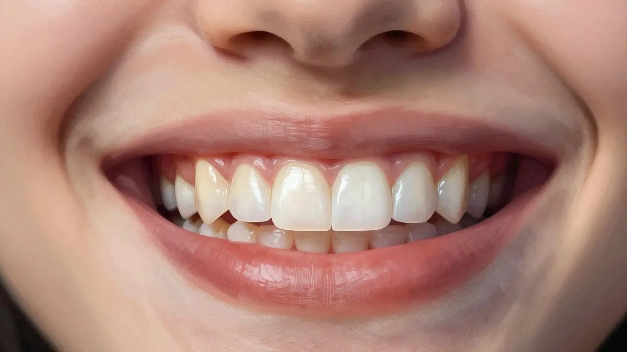 Contrasting side-by-side smiles: natural crooked teeth versus veneered straight teeth.