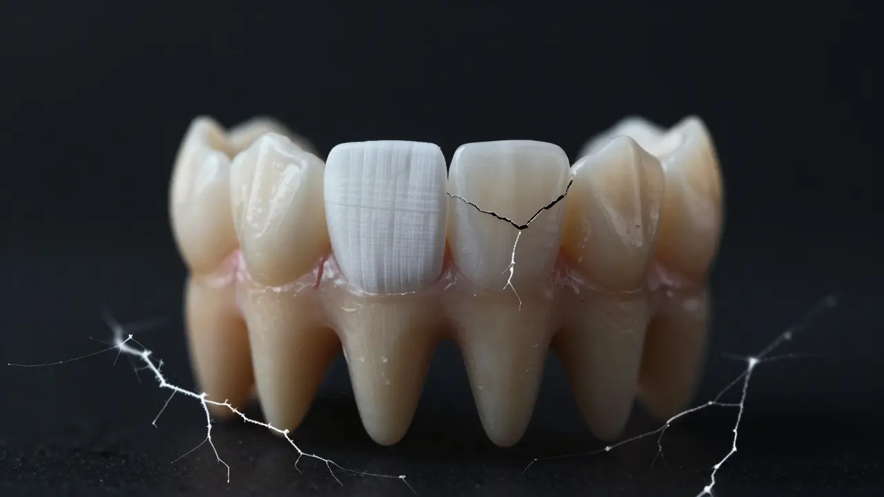 Poškozený zub s průhlednými hranami kvůli příliš častému bělení.