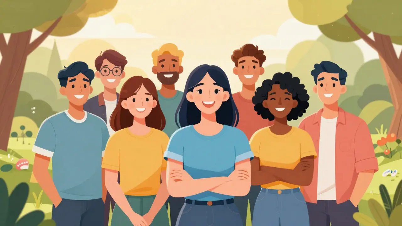 Rozmanitá skupina lidí s rovnými zuby v parku