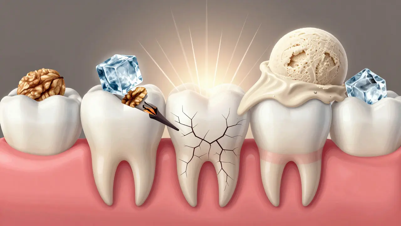 Teplotní šok a tlak na zub způsobují rozšiřující se praskliny