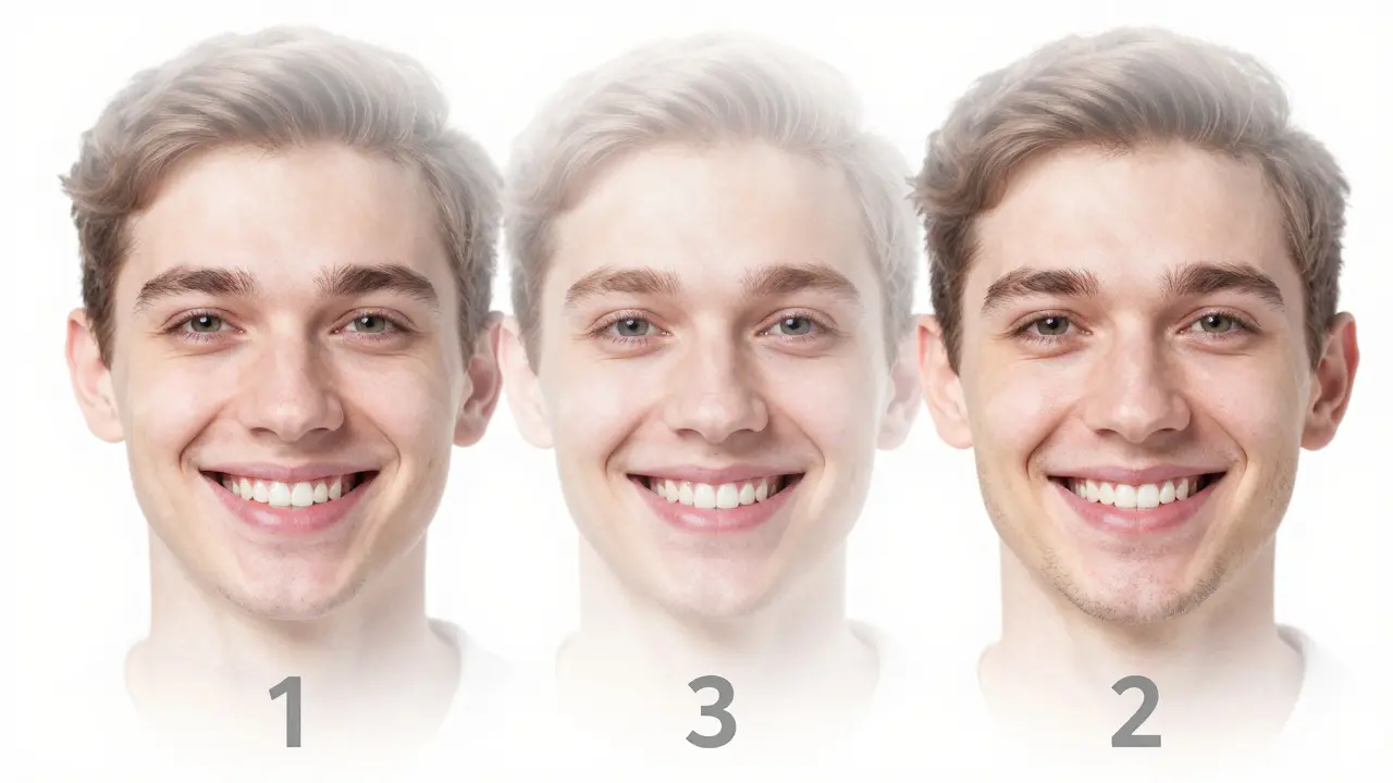 Timeline of composite veneer aging in a smile over five years.