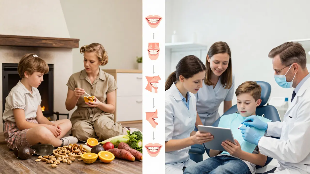 Srovnání starodávné stravy a moderní genetické prevence křivých zubů u dítěte v Česku.