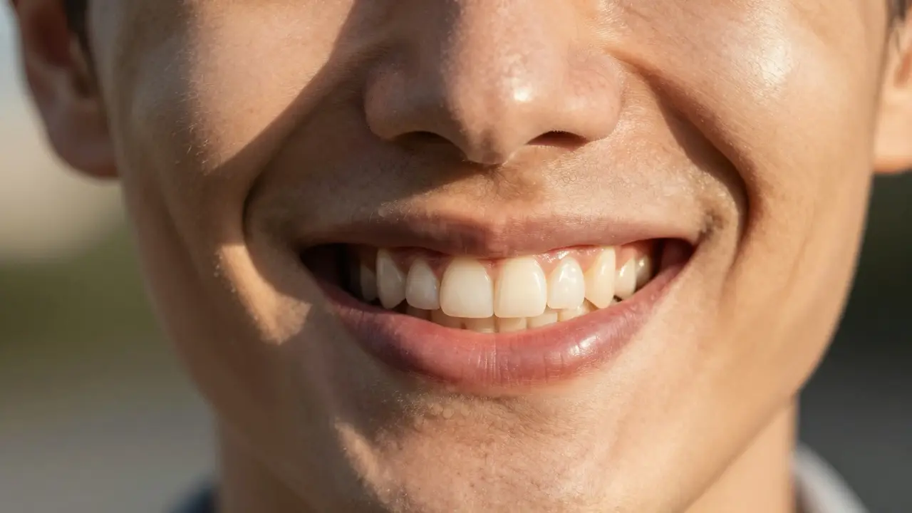 Detail přirozeného a sebevědomého úsměvu s perfektně provedenými keramickými fasetami.