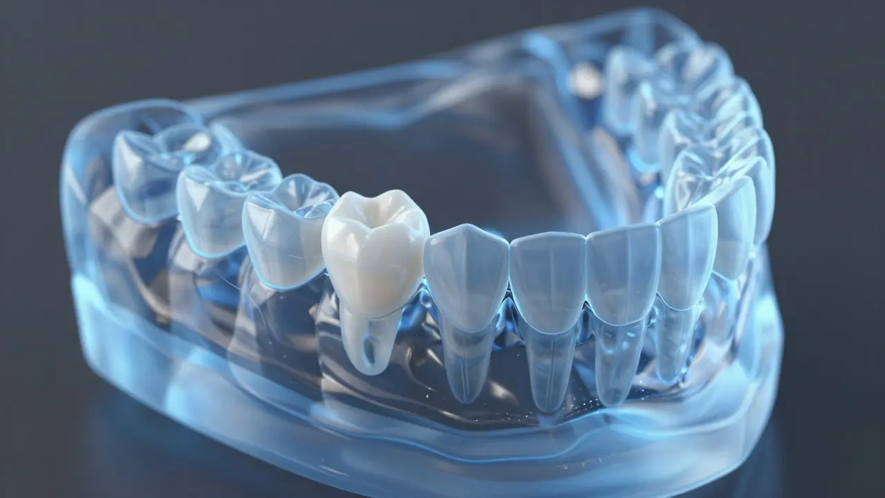 Digitální 3D model čelisti s celokeramickou korunkou