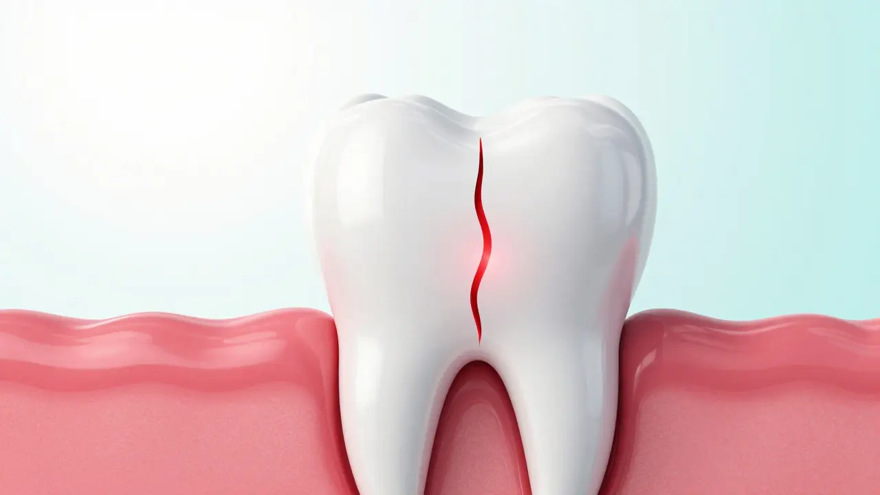 Konceptuální 3D model zubu s červeným zobrazením skrytého zánětu.
