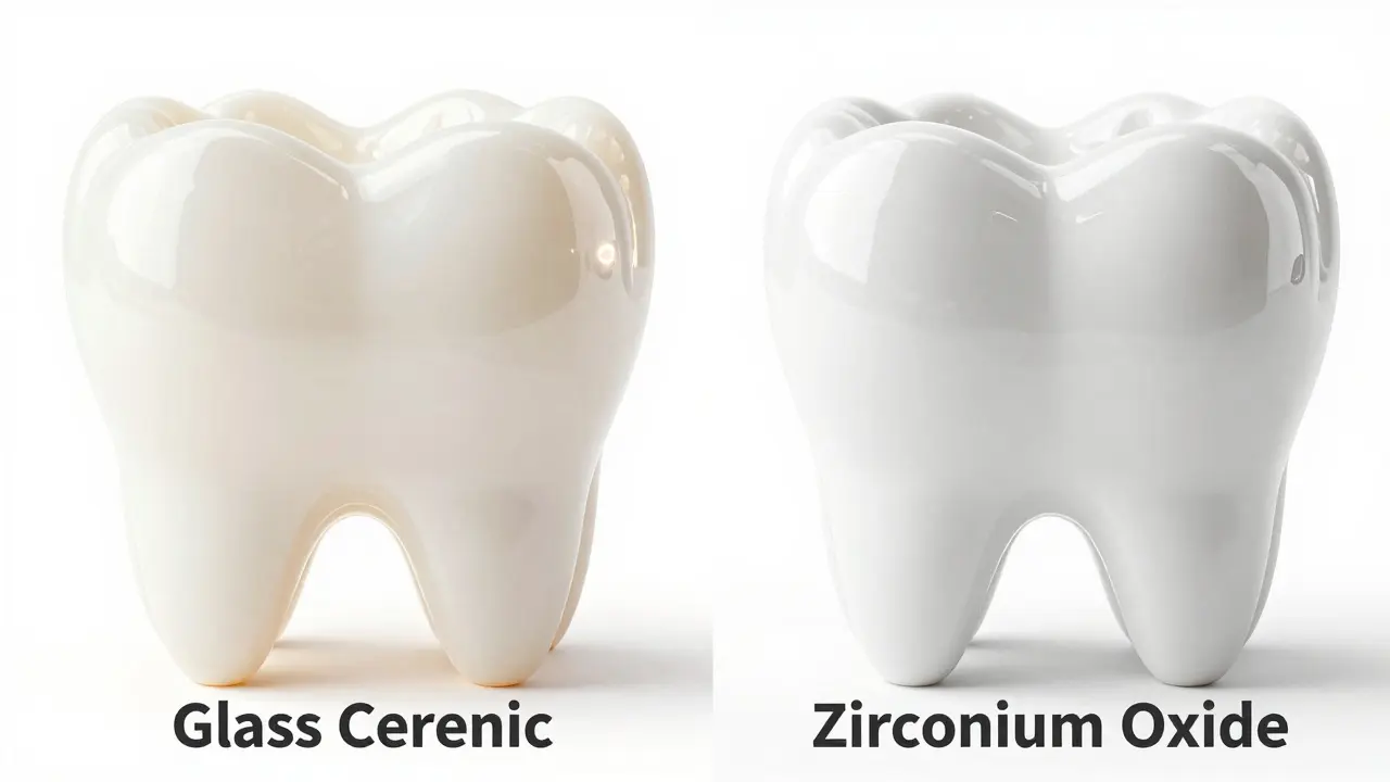 Kresba srovnávající průsvitnou sklokeramiku a opákový oxid zirkonný.