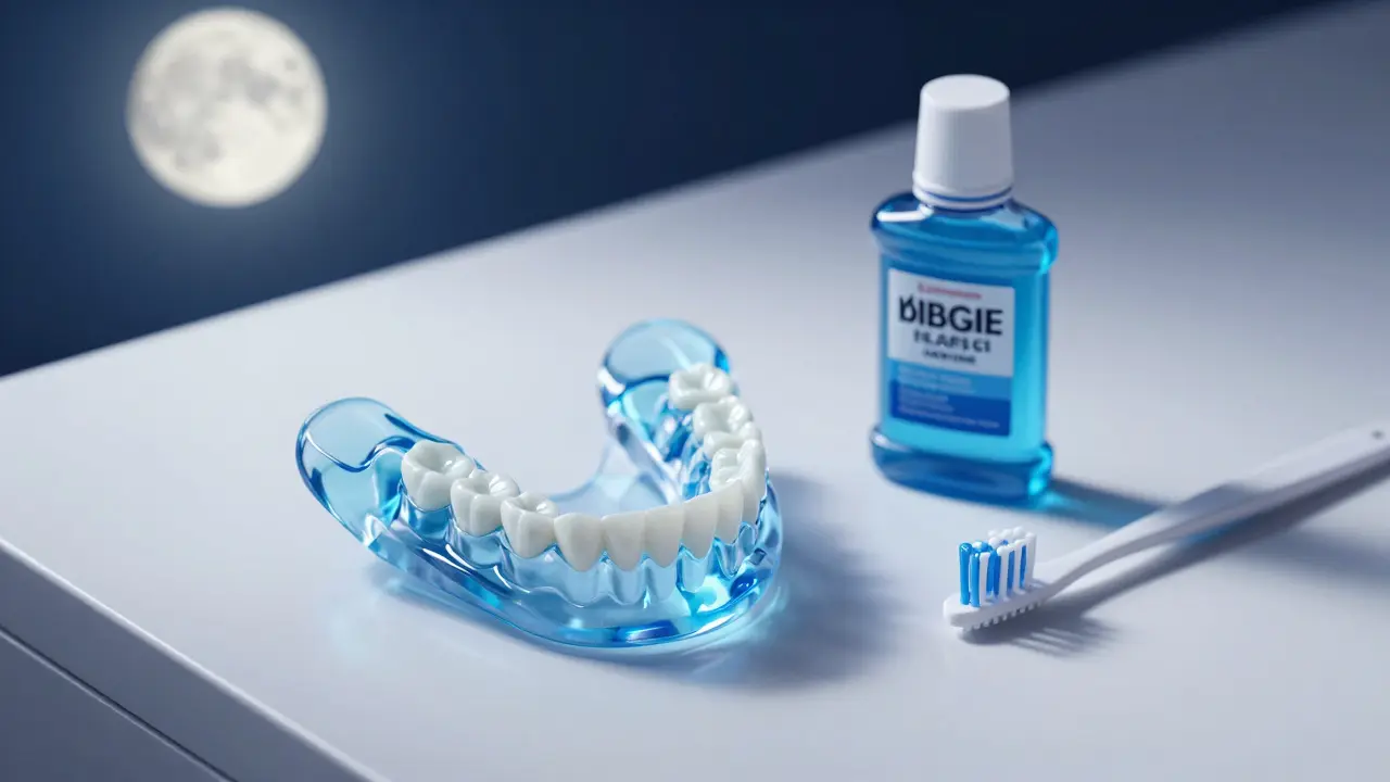 Nocní chránič zubů a hygienické pomůcky na ochranu