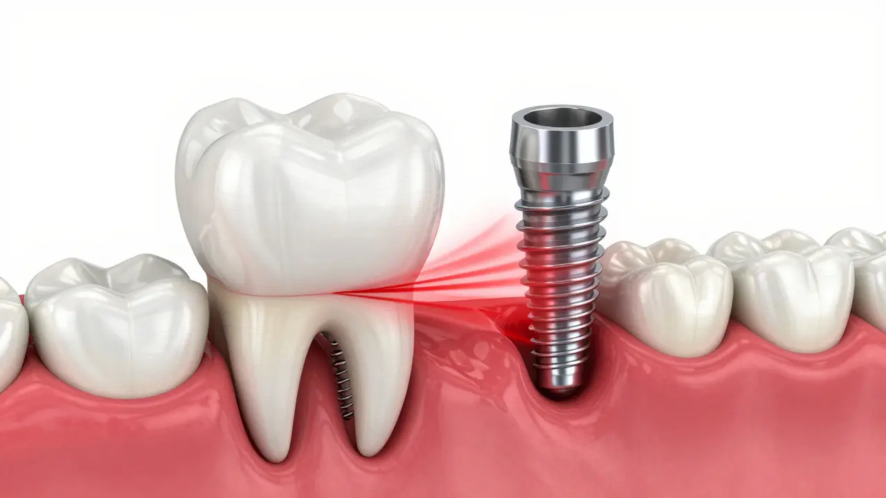 Porovnání tlumení nárazů u přirozeného zubu a implantátu