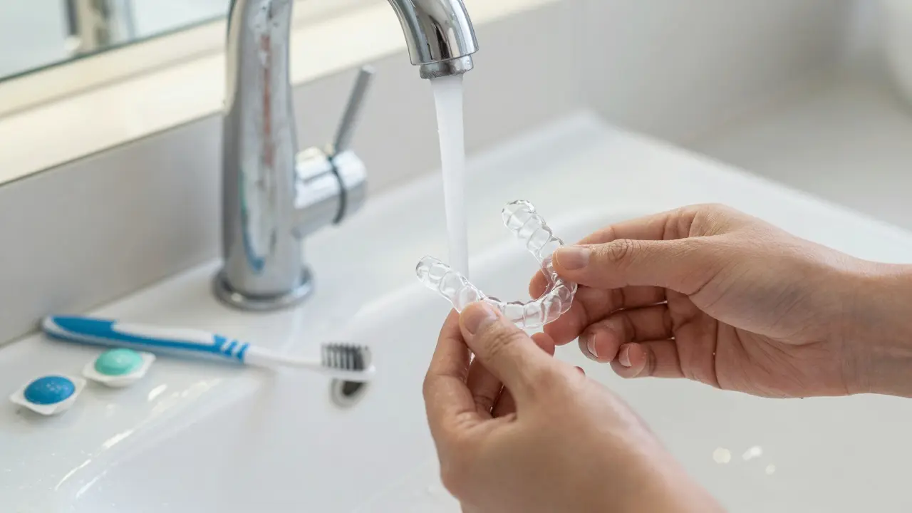 Ruční čištění transparentních náplastí vodou pro hygienu
