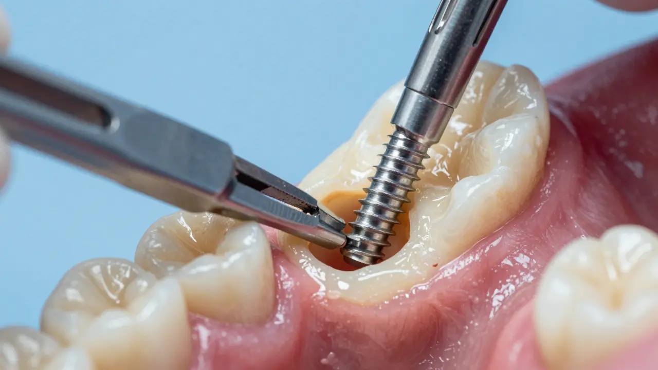 Záběr na instalaci titanového implantátu do čelisti