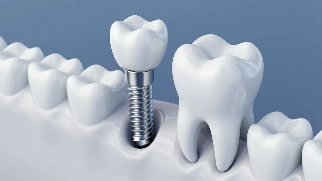 Anatomický pohled na zubní implantát v čelisti