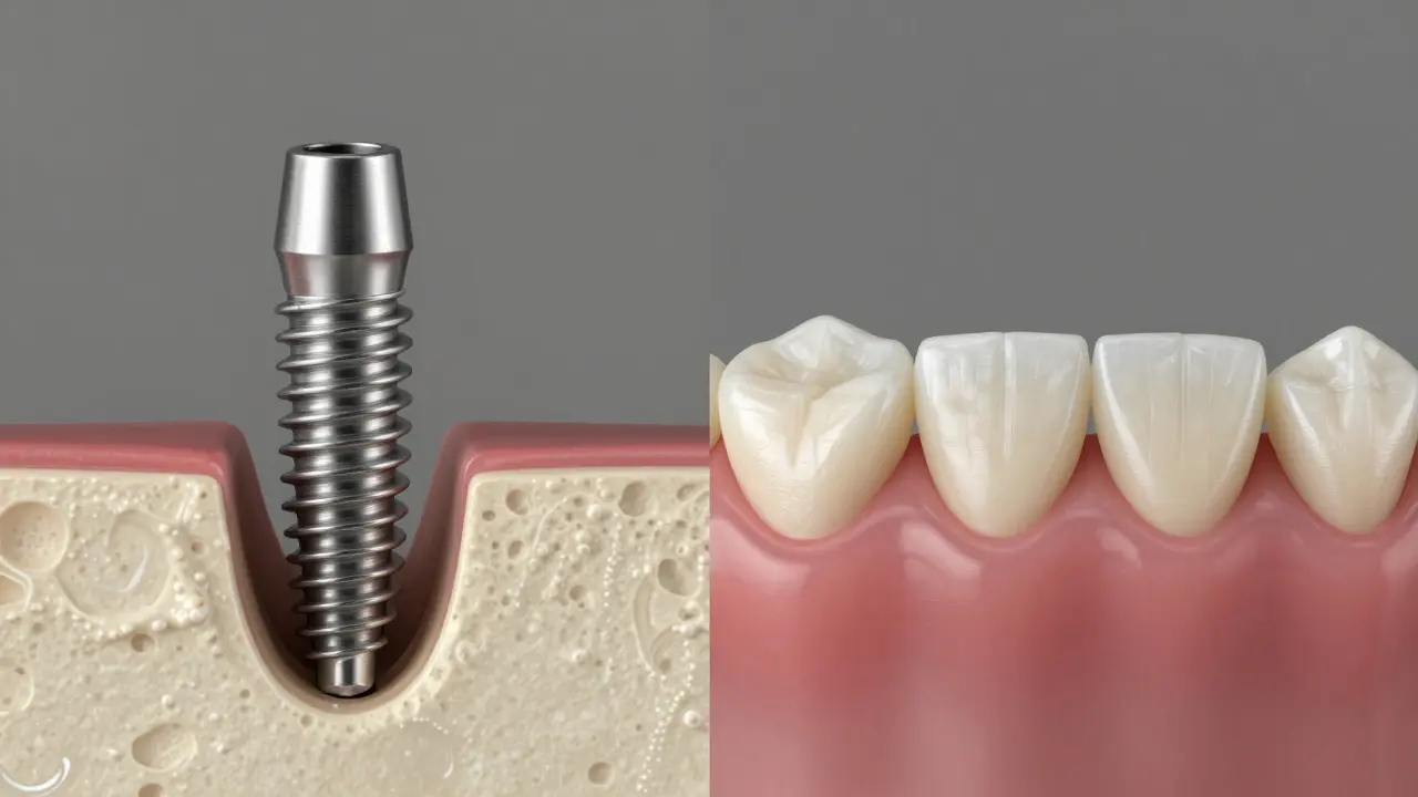 Porovnání zubního implantátu a mostu jako náhrady za vytržený zub