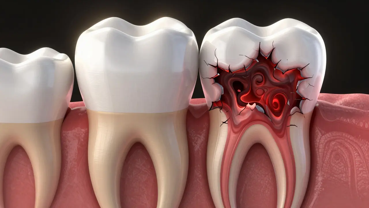 Conceptual view of tooth decay and inflammation in bone tissue