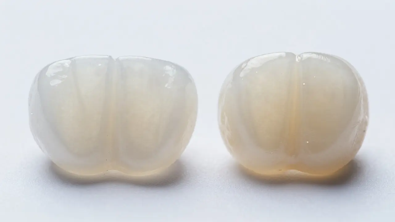 Makro záběr na porcelánové a kompozitní zubní facety