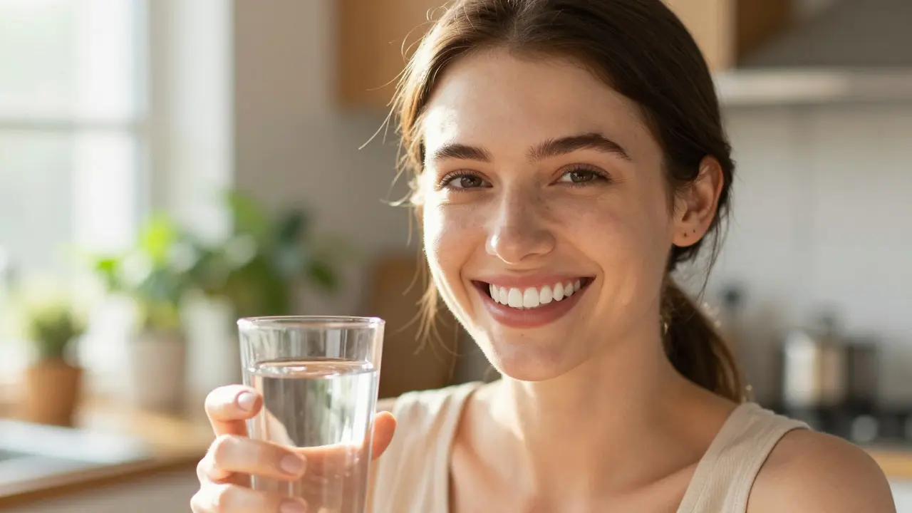 Smiling woman showing off her new, straight teeth after veneer treatment